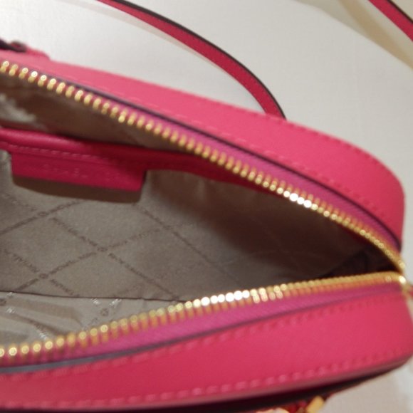 NWT Michael Kors Jet Set Item Leather LG EW Zip Chain Carmine Pink XBody Bag - Picture 13 of 14